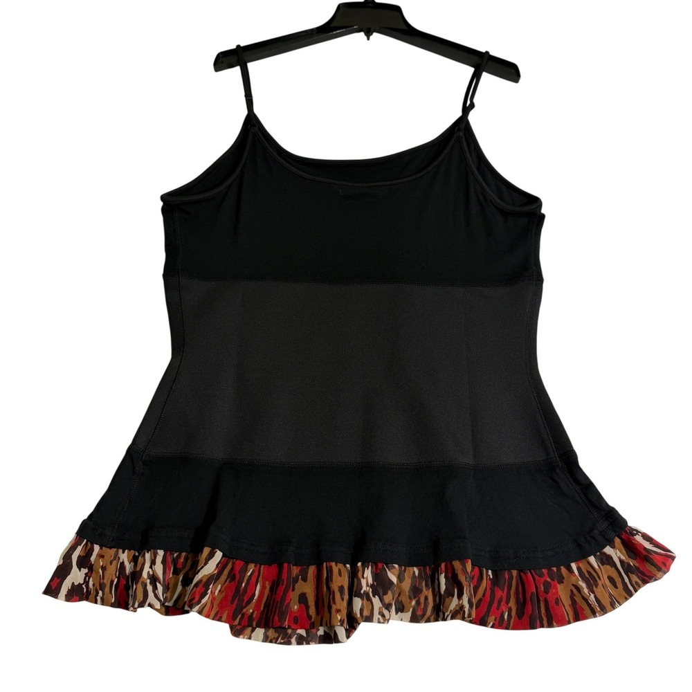 Logo Athletic Black Animal Print Ruffle Hem Tank Top Women's Size Large